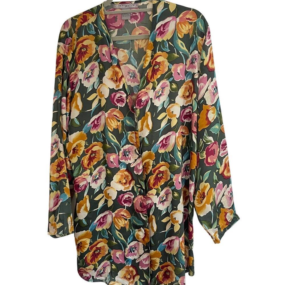 Intimates Y2K Vintage Floral Women's Silk Robe Cover Up Loungewear Size Large